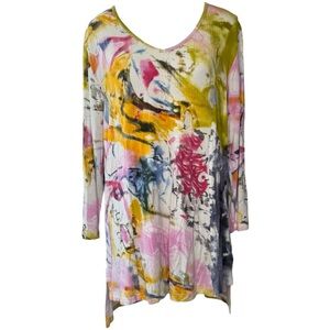|EUC| PARSLEY & SAGE Watercolor 3/4 Sleeve Button Back Tunic Top